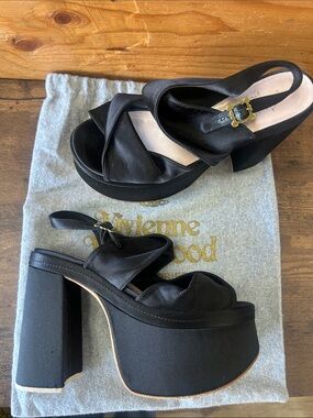 Vivienne Westwood Black Satin Platform Slingback Sandals